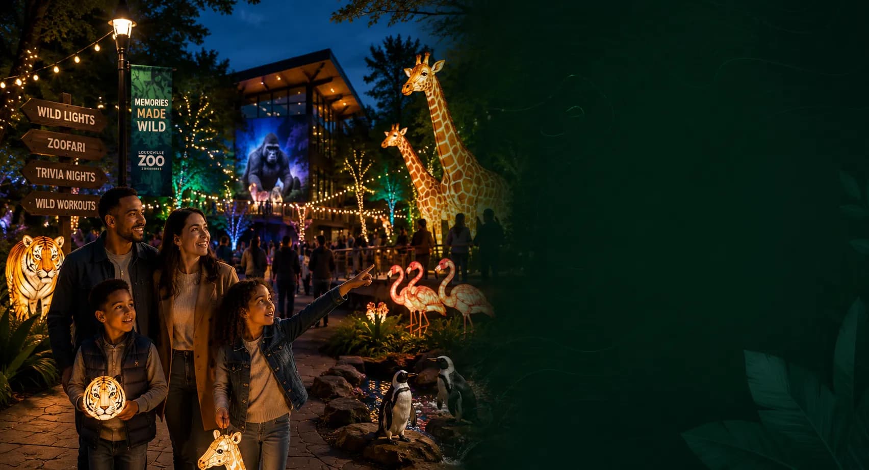 Louisville Zoo events — family enjoying Wild Lights and animal encounters