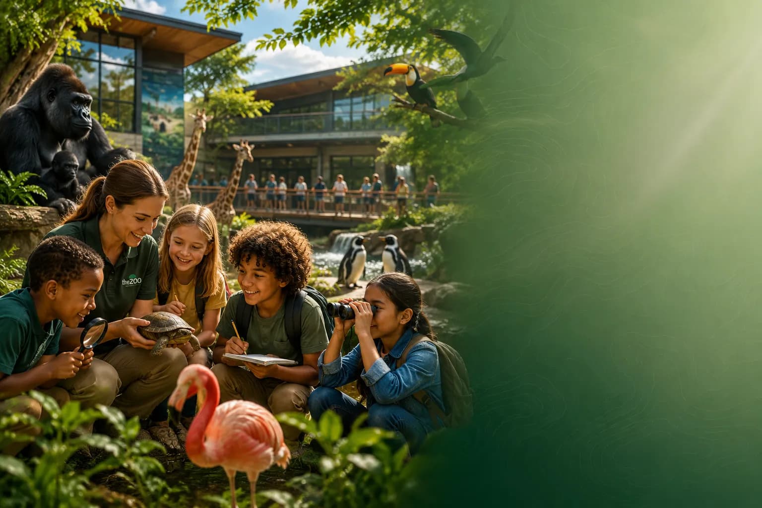 Children exploring Louisville Zoo with educators and animals